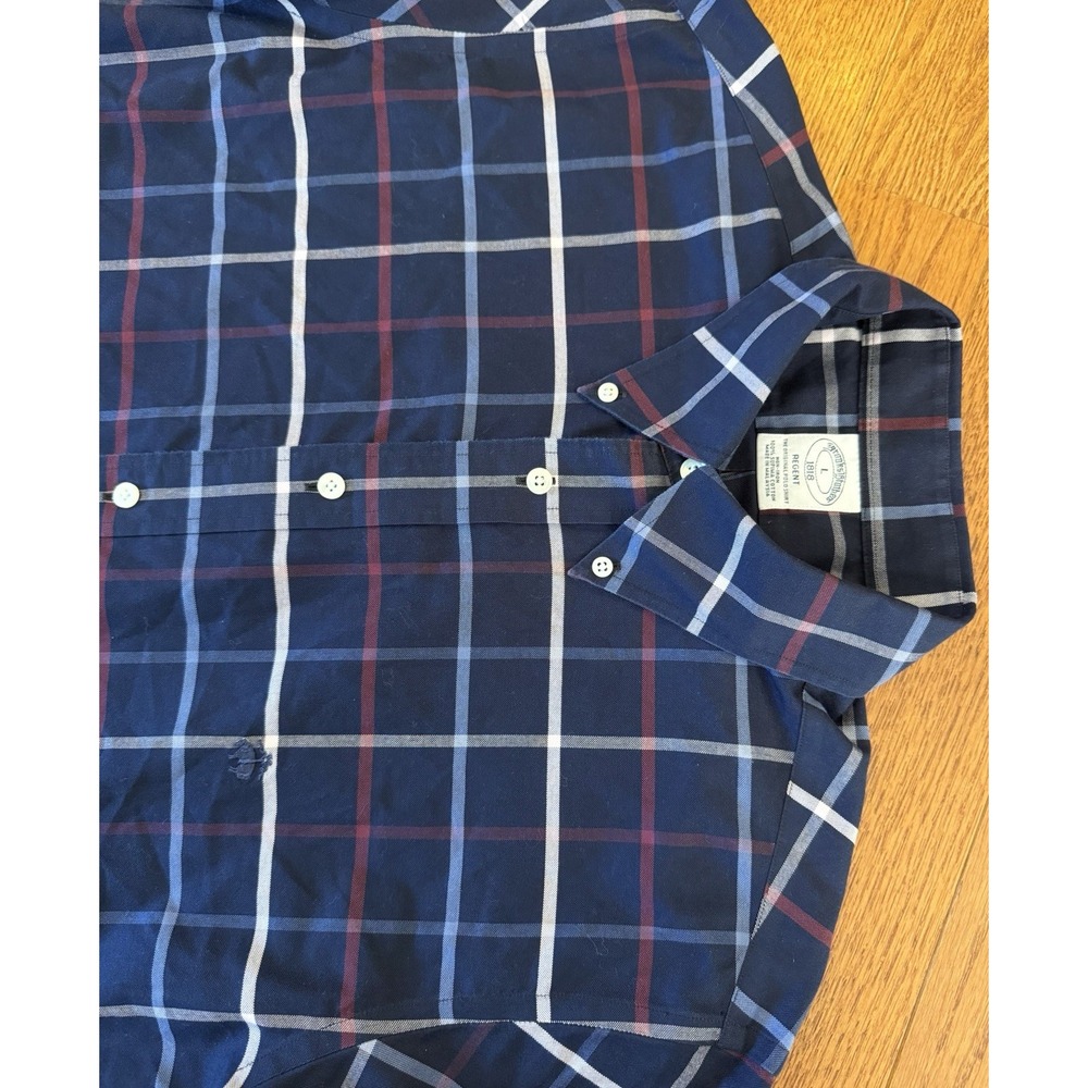 Brooks Brothers Shirt Mens L Blue Red Plaid Supima Cotton Non Iron Regent Fit